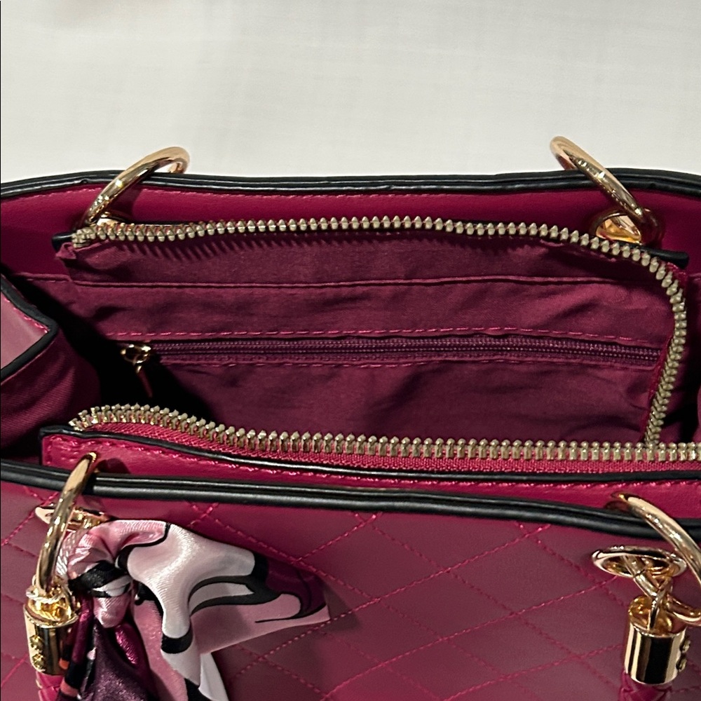 Malibu Sky Fuchsia Quilted Satchel with Scarf - Picture 4 of 6